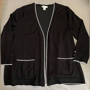 CJ Banks Black Cardigan Sweater with White Trim XL
